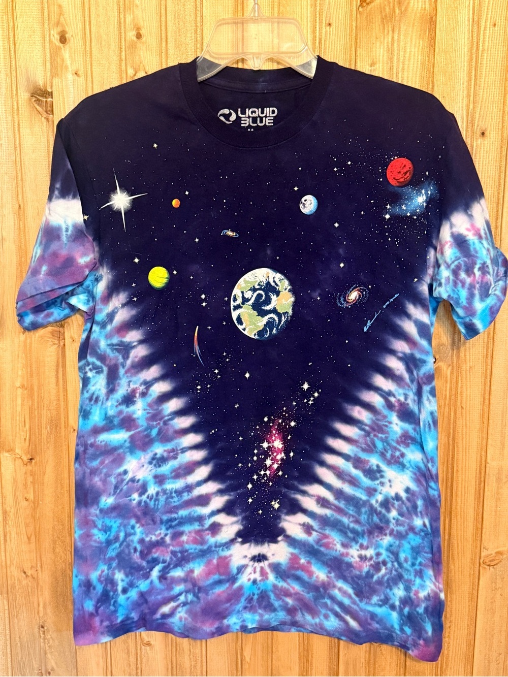 Liquid Blue Tie-Dye Space Planet Short Sleeve Tee - Blue, Purple, Black Medium